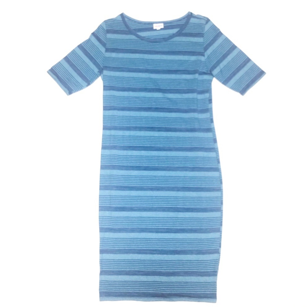 Lularoe NWOT ‘Julia’ Striped Blue Crew Neck T-Shirt Dress Size XL